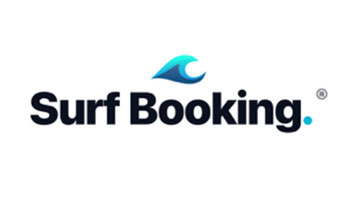 Surf Booking logo with a blue wave icon above the text Surf Booking.